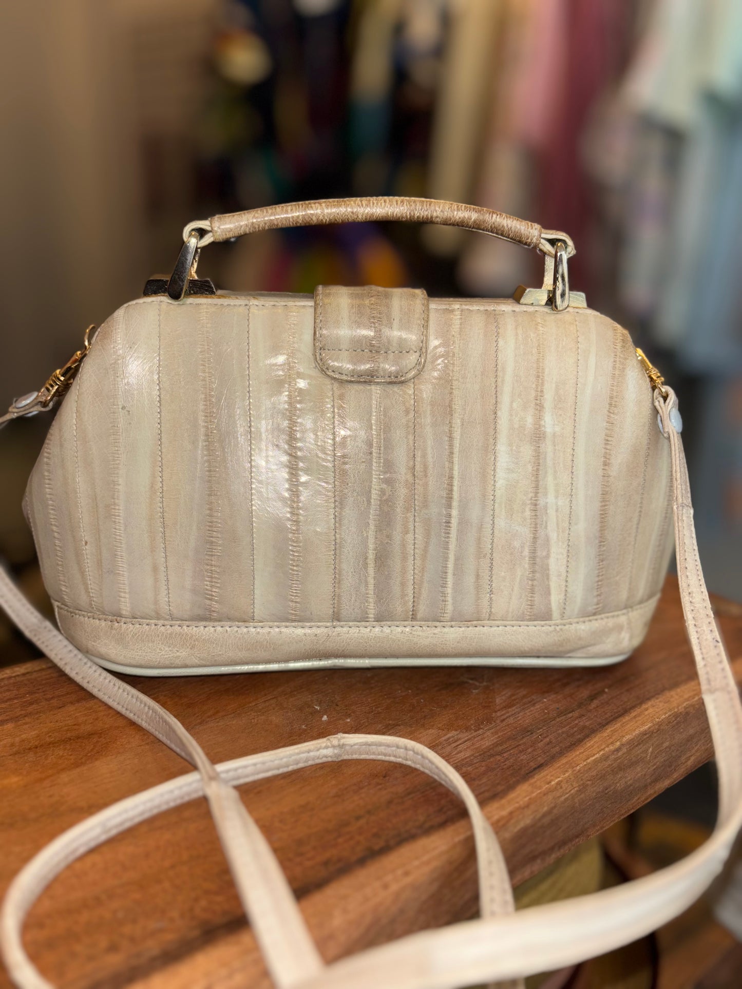 Vtg Genuine Eel Skin Handbag