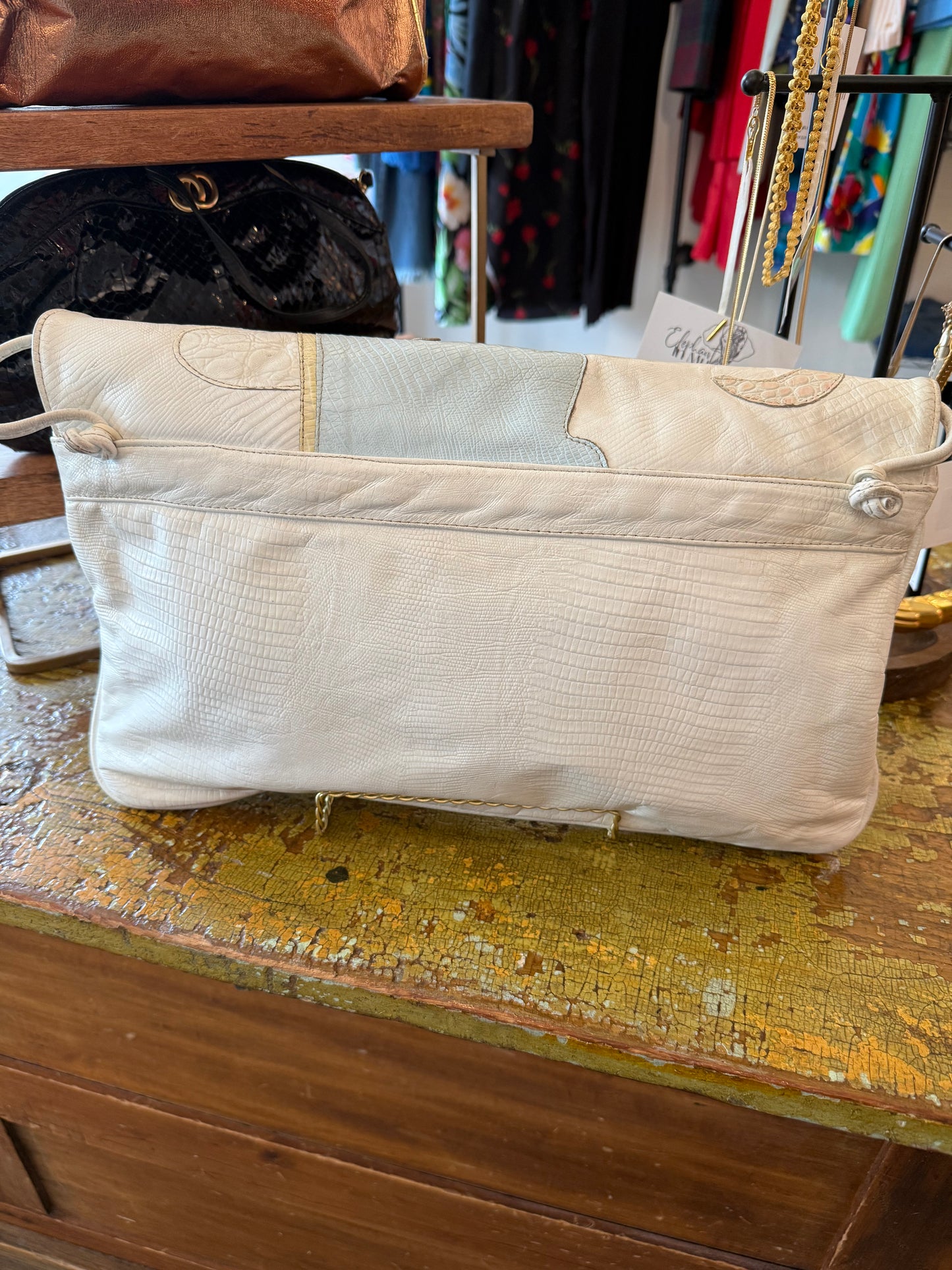 Vtg Pastel Leather Elephant Handbag