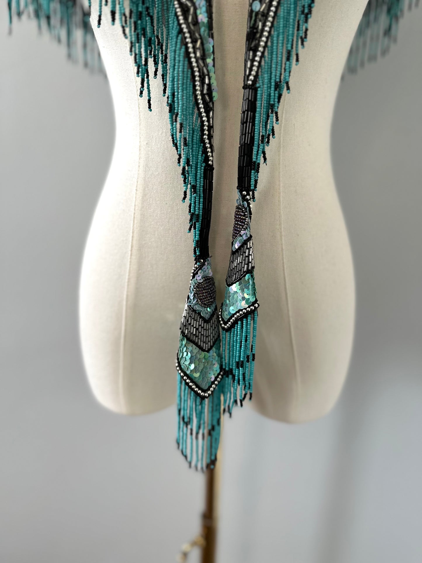 Vintage 1993 Sequin Fringe Beaded Tassel Shawl Collar