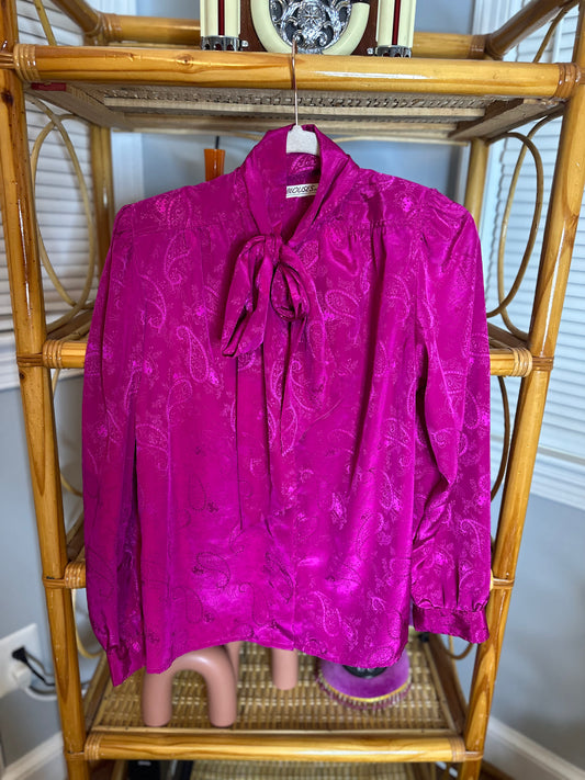 Vintage Fuchsia Pink Pussy Bow Tie Blouse