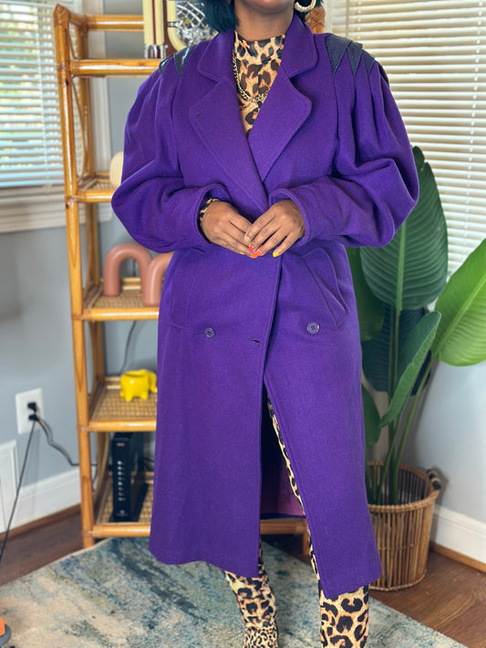 Vintage Havoc Purple Wool/Leather Trench Coat