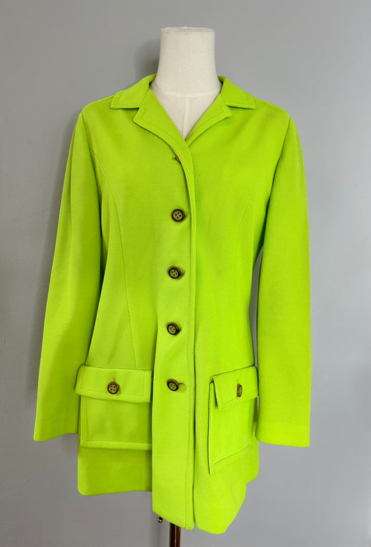 Vintage Leslie Fay Knits 60's/ 70's Neon Lime Green Blazer