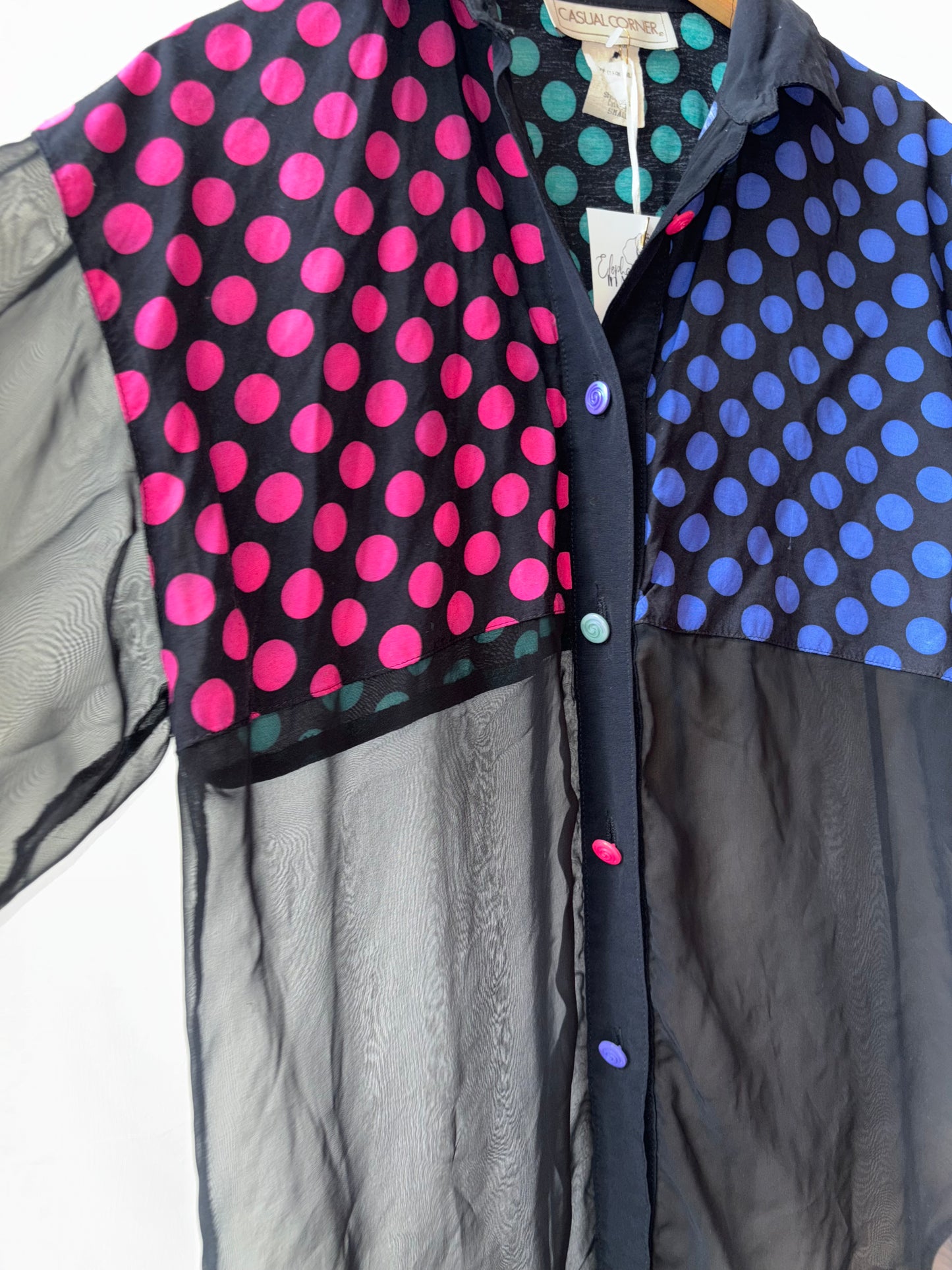 Vtg Colorblock Polka Dot Sheer Top [S]