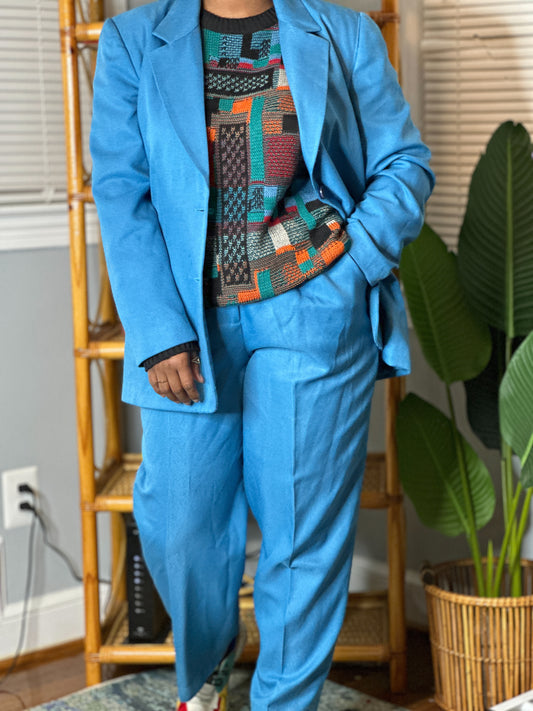 Vintage Leslie Fay Haberdashery Blue Pant/ Blazer Power Suit