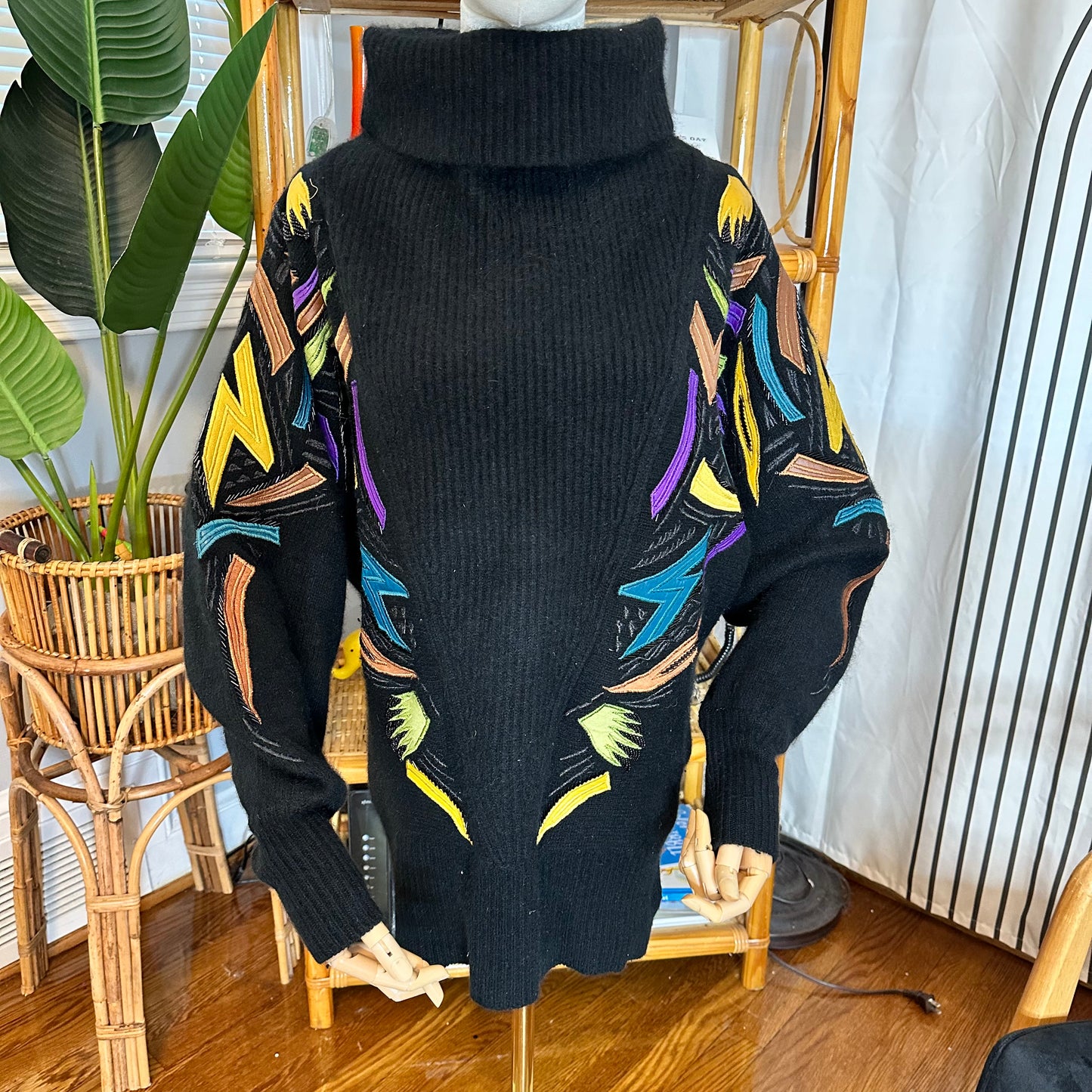 Vintage Talk of The Walk Lambswool Leather Patchwork Sweater