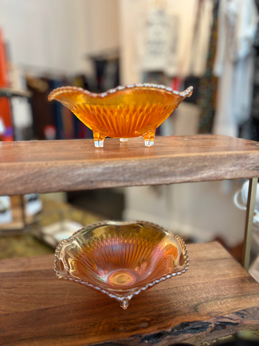 Vtg Carnival Orange Iridescent Dish