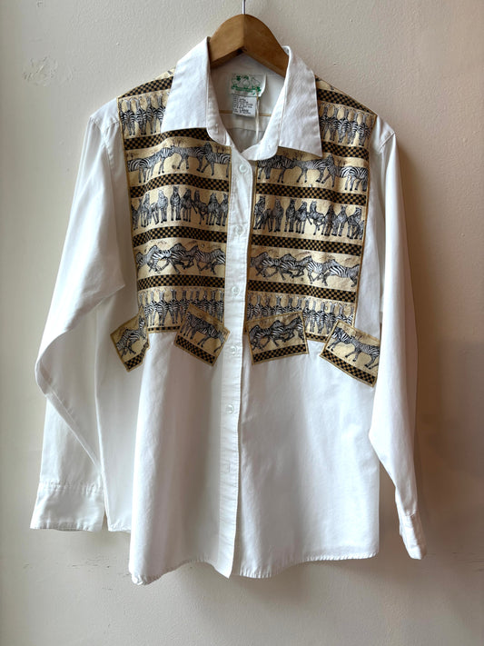 Vtg Zebra Button Up [L]