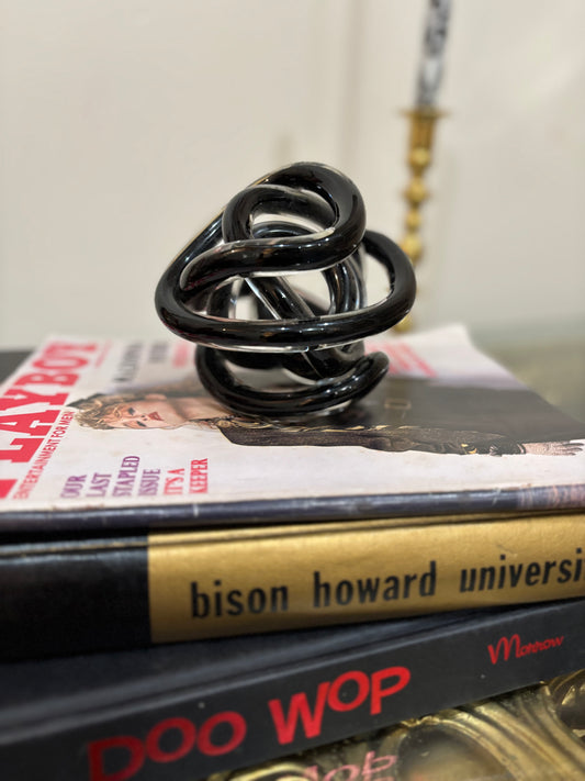 80's Black Handblown Glass Decor Ball