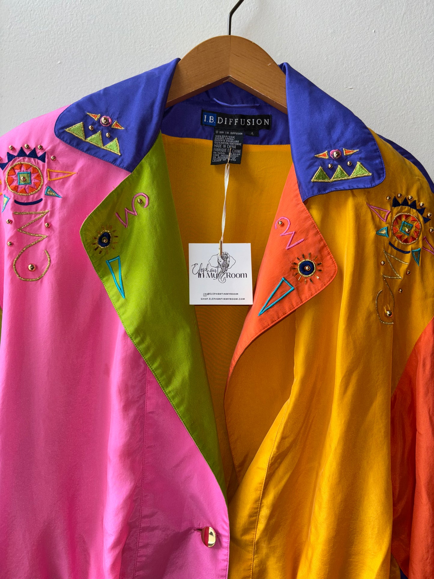'91 I.B. Diffusion Silk Colorblock Jacket [S]