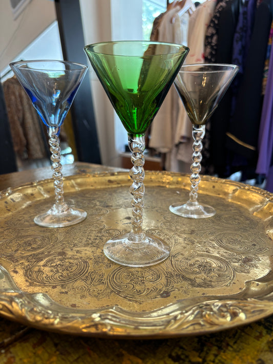50's Color Twisted Stem Cordial 3PC Set